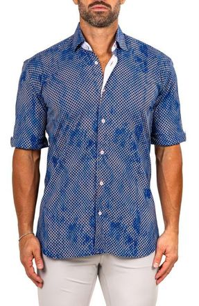 Maceoo Galileo Marthyr0233 Blue Short Sleeve Button-Up Shirt at Nordstrom, Size 5