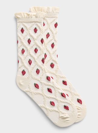 Simons Womens Strawberry and textured diamond socks