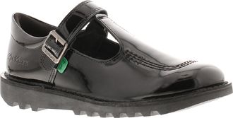 Kickers Girls School Shoes T Bar Leather Hook and loop black - Size UK 5