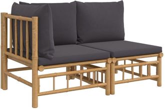 vidaXL Set De Muebles De Jard&iacute;n 2 Piezas Bamb&uacute; Con Cojines Gris Oscuro Vidaxl