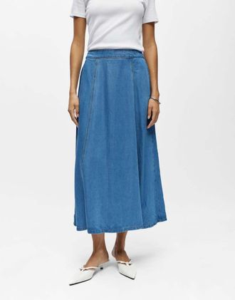 Object Gonna lunga in denim azzurro-Blu