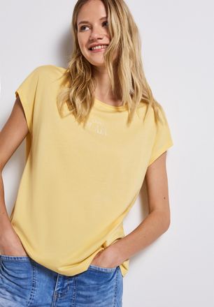 Street One Shirttop STREET ONE, Damen, Gr. 34, gelb (buttercream gelb), Obermaterial: 50% Baumwolle, 50% Modal, bedruckt, regular fit Po-bedeckend, Rundhals, Top