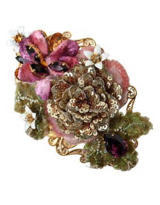 Dolce & Gabbana Womens Gold Brass Floral Crystal Sequined Hair Clip Accessory