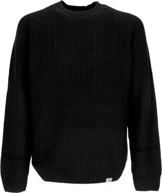 Carhartt Work in Progress Zwarte Ribgebreide Crew-Neck Sweater - Heren - Ronde hals truien - Zwart - XL - Wol - Truien & Vesten