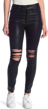 Joe's The Charlie Coated High Rise Distressed Ankle Skinny Jeans In Black