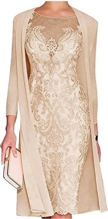 Generic 2 Pieces Mother of The Bride Dresses for Wedding Knee Length Formal Evening Gowns, Bridesmaid & Wedding Guest Dress (Brown,M)