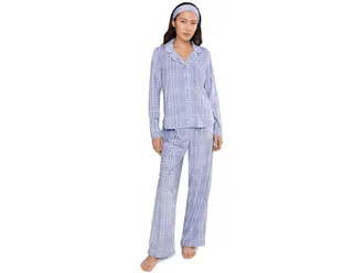 Karen Neuburger Petite Minky Fleece Long Sleeve Notch Top Long Pants Set Womens Pajama Sets Blue Plaid : PXL (US 18P-20P), Polyester