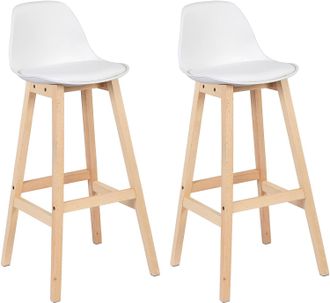Woltu Lot De 2 Tabouret De Bar Woltu, Pieds En Bois, Tabouret De Cuisine, Si&egrave;ge En Similicuir, Blanc