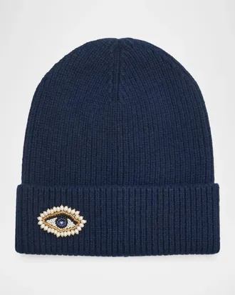 Carolyn Rowan Beaded Evil Eye Cashmere Beanie