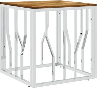 vidaXL Vidaxl - Coffee Table Silver Stainless Steel and Solid Wood Acacia