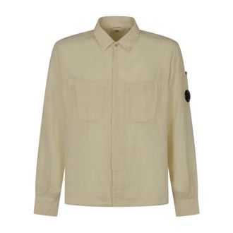 C.P. Company Shirts Lange Mouw in Linnen - Heren - Casual Overhemden - Beige - L - Linnen - Overhemden