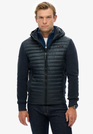 Superdry Steppjacke SUPERDRY HOOD STORM FLEECE HYBRID JKT, Herren, Gr. L, blau (eclipse navy), Web, Obermaterial: 100% Polyester, unifarben, slim fit, Jacken S