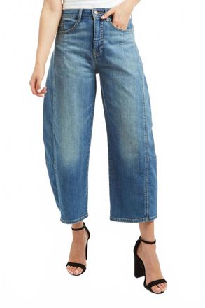 Tractr High Rise Barrel Crop Jeans In Blue