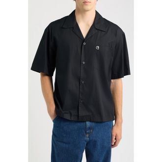 Carhartt Work in Progress Kendry Cotton Poplin Camp Shirt in Black/white at Nordstrom, Size X-Large