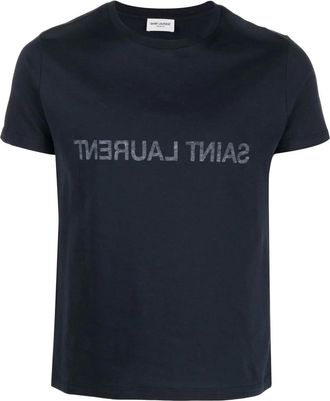 Saint Laurent Camiseta de algod&oacute;n con estampado del logo invertido de Saint Laurent