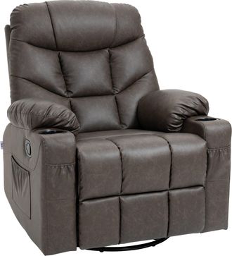 HOMCOM Manual Recliner Chair with Footrest - Cup Holder - Swivel Base - Brown | TJ Hughes