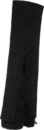 Generic Womens Faux Suede Thigh High Boots with Tassel Chunky High Heel Platform Boots Round Toe Long Boot with Side Zipper,Black,7.5 UK