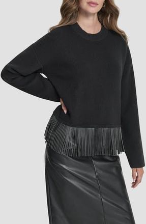 DKNY Faux Leather Fringe Sweater in Black at Nordstrom Rack, Size X-Small