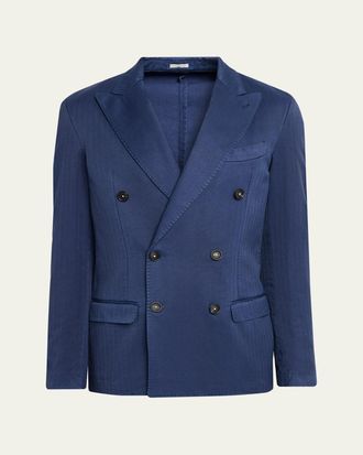 Massimo Alba Mens Wool Micro-Chevron Double-Breasted Blazer