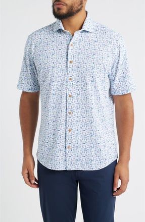 Johnnie-O Roadtrip Hangin Out License Plate Print Short Sleeve Button-Up Shirt in White at Nordstrom, Size Xx-Large