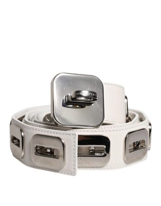 Dolce & Gabbana Womens Metalaccent Leather Belt - White - One Size
