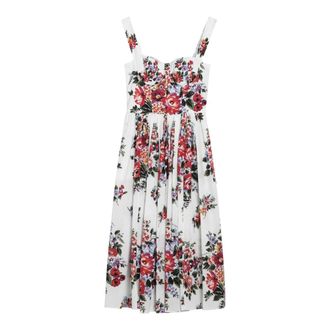 Dolce & Gabbana Midi Dresses, female, Multicolor, Size: M Flower Bouquet-Print Cotton Dress