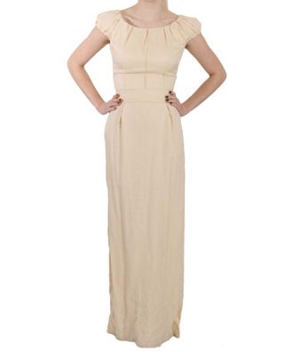 Dolce & Gabbana Womens Beige Silk Column Cap Sleeve Gown Dress - Multicolour - Size Small
