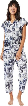 The Cats Pajamas Luxe Pima Capri Floral Set in Safari Toile at Nordstrom, Size X-Small