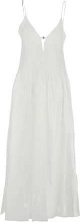 Tory Burch Tory Burch, Maxi Dresses, female, White, Size: XS Linen and Silk Maxi Dress