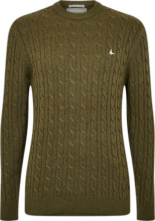 Jack Wills Heren Marlow Kabelgebreide Trui van Merino Wol (Olijf)
