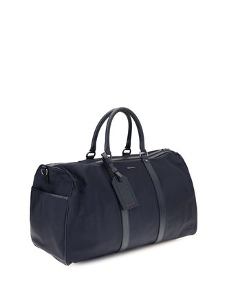 Kiton Mens Leather-Trim Travel Duffle Bag Blunavy Nylon Handbags Hand