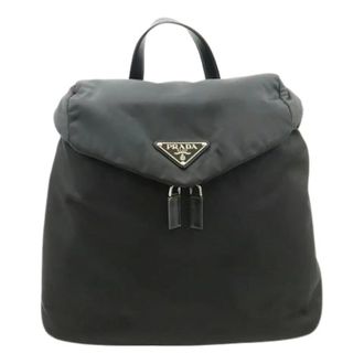 Prada Pre-owned Backpacks, female, Black, Size: ONE SIZE Pre-owned Re-Nylon Nylon Leather Backpack