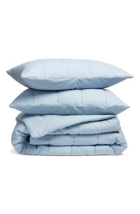 Nordstrom Organic Cotton M&eacute;lange Quilted Comforter & Shams Set in Blue Subdued at Nordstrom, Size Queen