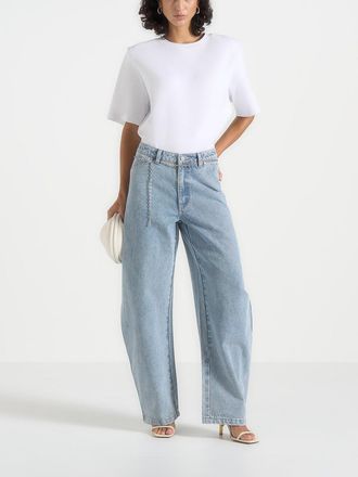Mani&egrave;re De Voir Enora Hourglass Jean With Chain in Mid Blue at Nordstrom, Size 12