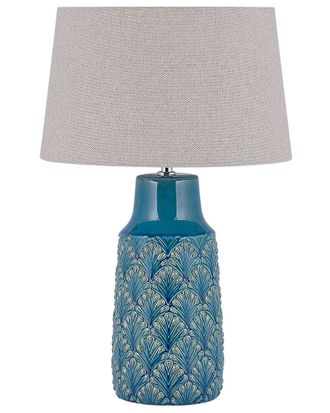 Beliani Lampada Da Comodino Scandinavo In Ceramica Blu A Motivo Floreale Thaya