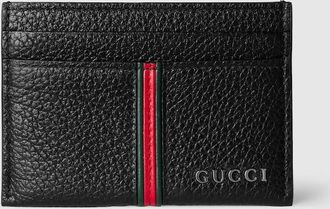 Gucci Card Case With Web, Black, Leather