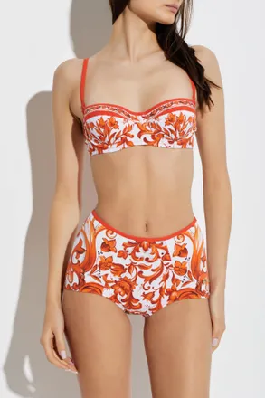 Dolce & Gabbana Two-piece Swimsuit With Majolica Print, Womens, Orange