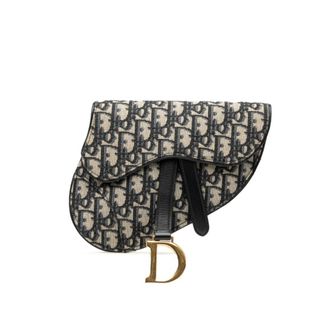 Dior Beige Navy Canvas Leather Sling Bag (Pre-Owned)