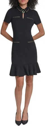 Karl Lagerfeld Scuba Crepe Ruffle Sheath Dress in Black at Nordstrom, Size 14