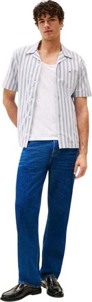 Tommy Hilfiger Herenoverhemd met korte mouwen, gestreept, normale pasvorm (Luchtig Blauw)