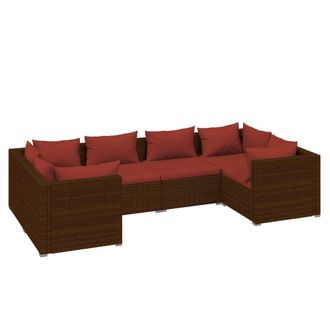 vidaXL Set Muebles De Jard&iacute;n 6 Piezas Y Cojines Rat&aacute;n Sint&eacute;tico Marr&oacute;n Vidaxl