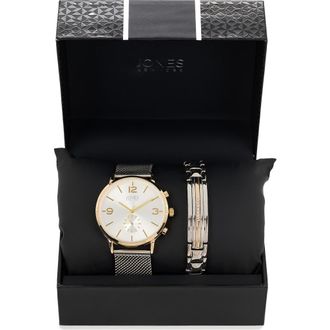 Jones New York Two-Tone Mesh Strap Watch & Bracelet Set, 42mm x 48mm in Silver at Nordstrom Rack