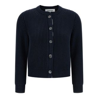 Thom Browne Truien & Vesten, Dames, Blauw, XS, Katoen, Cropped Gebreid Vest