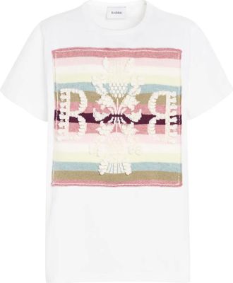 Barrie T-shirt a righe con applicazione - Bianco