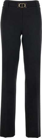 Twin-Set Black Pants With Belt With Buckle And Belt Loops In Viscose Blend Stretch Woman