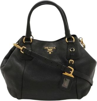 Prada Pre-owned Vitello Daino 2Way Tote Bag - Dames - Vintage Handtas - Zwart - ONE Size - Leer - Vintage