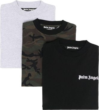 Palm Angels three-pack logo-print T-shirts - men - Cotton - M - Black