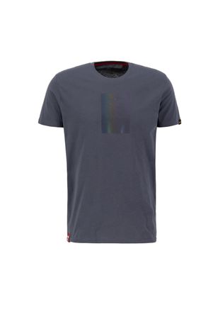 Alpha Industries T-Shirt ALPHA INDUSTRIES Rainbow Reflective Label T-Shirt, Herren, Gr. S, grau (grauschwarz), Obermaterial: 100% Baumwolle, Shirts T-Shirt