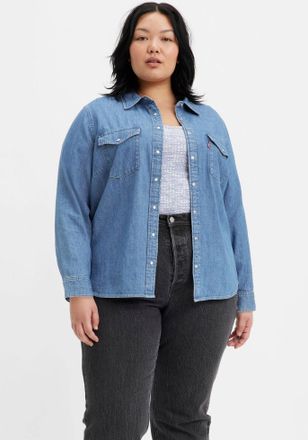 Levi's Plus Jeansbluse LEVIS PLUS ESSENTIAL WESTERN, Damen, Gr. XL (46/48), blau (going steady), Denim/Jeans, Obermaterial: 100% Baumwolle, 1-Knopf-Manschette, Bl