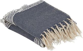 Beliani Beliani - Manta De Algod&oacute;n Acr&iacute;lico Azul Oscuro 130 X 155 Cm Patr&oacute;n Cama Boho Nemli